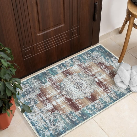 GLN Rugs Agean - Indoor, Machine Washable Area Rug - 2'x3' Turkish Blue Home Carpet