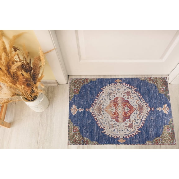 GLN Rugs Anatolium - Indoor, Machine Washable Area Rug 2'x3' Turkish Blue Home Carpet