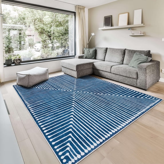 GLN Rugs Assos - Contemporary, Machine Washable Area Rug 4'x6' Turkish Blue Home Carpet