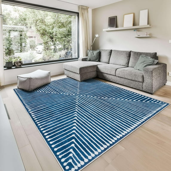 GLN Rugs Assos - Contemporary, Machine Washable Area Rug 9'x12' Turkish Blue Home Carpet