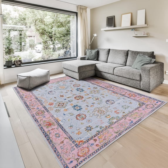 GLN Rugs Ayder - Indoor, Machine Washable Area Rug 3'x5' Turkish Pink Home Carpet