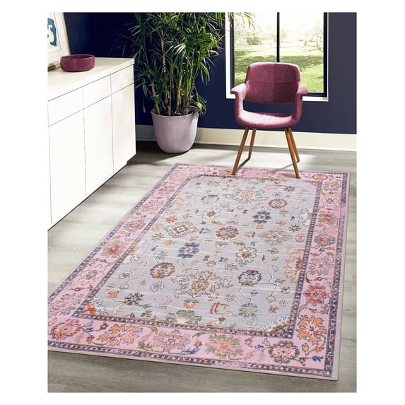 GLN Rugs Ayder - Indoor, Machine Washable Area Rug 5'3"x7'5" Turkish Pink Home Carpet