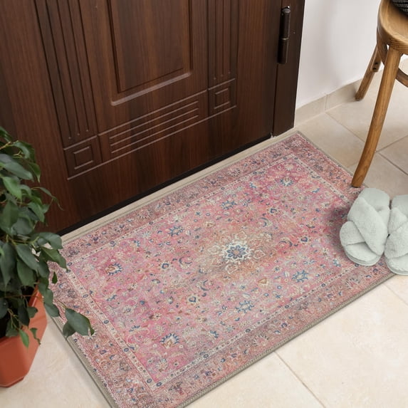 GLN Rugs Camelot - Indoor, Machine Washable Area Rug 2'x3' Turkish Pink/Coral Home Carpet