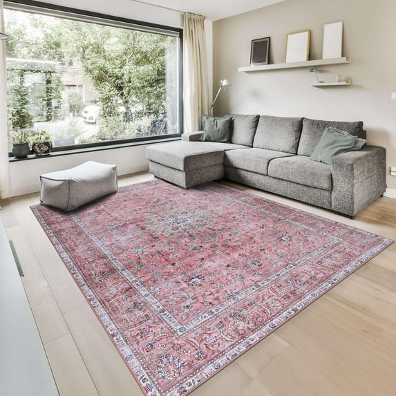 GLN Rugs Camelot - Indoor, Machine Washable Area Rug - 8'x10' Turkish - Pink / Coral Home Carpet