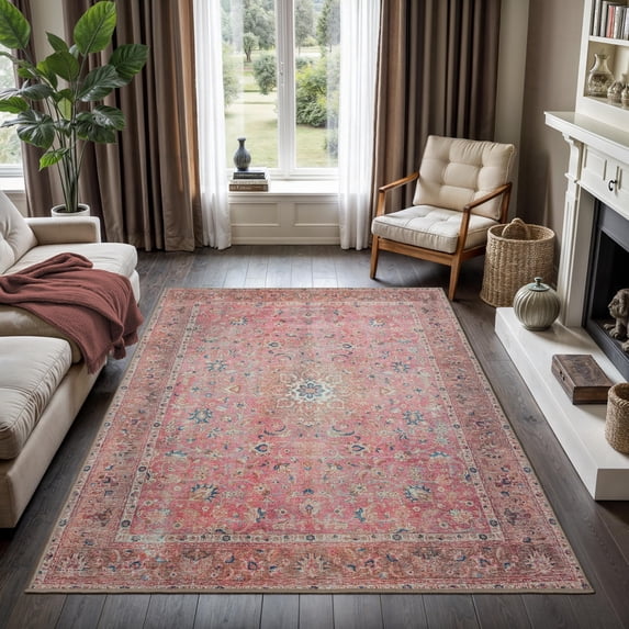 GLN Rugs Camelot - Indoor, Machine Washable Area Rug 9'x12' Turkish Pink/Coral Home Carpet