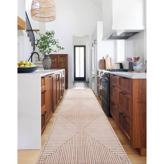 GLN Rugs Claros - Contemporary, Machine Washable Area Rug - 2'6"x10' Orange Beige Home Carpet