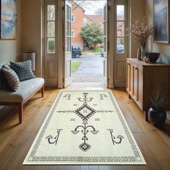 GLN Rugs Corum - Contemporary, Machine Washable Area Rug 2'6"x6'6" Moroccon Beige Home Carpet, All Ages