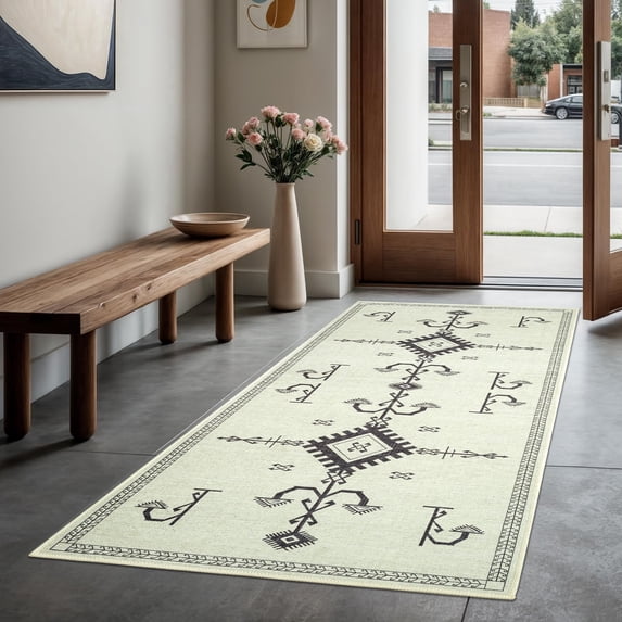 GLN Rugs Corum - Contemporary, Machine Washable Area Rug 2'6"x9'8" Moroccon Beige Home Carpet, All Ages