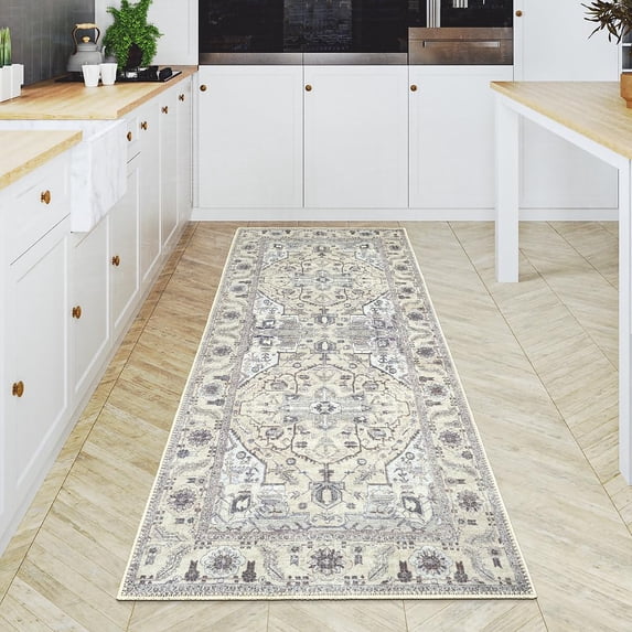 GLN Rugs Cyrene - Indoor, Machine Washable Area Rug 2'6"x10' Moroccon Cream Home Carpet, All Ages