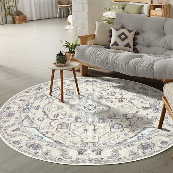 GLN Rugs Cyrene - Indoor, Machine Washable Area Rug 5'3" Moroccon Cream/Gray Home Carpet