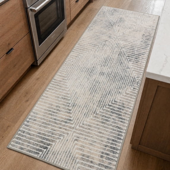 GLN Rugs Ephesus - Contemporary, Machine Washable Area Rug 2'6"x7' Beige/Gray Home Carpet, All Ages
