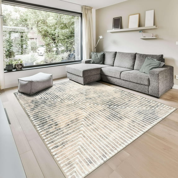 GLN Rugs Ephesus - Contemporary, Machine Washable Area Rug 6'x9' Turkish Beige/Gray Home Carpet