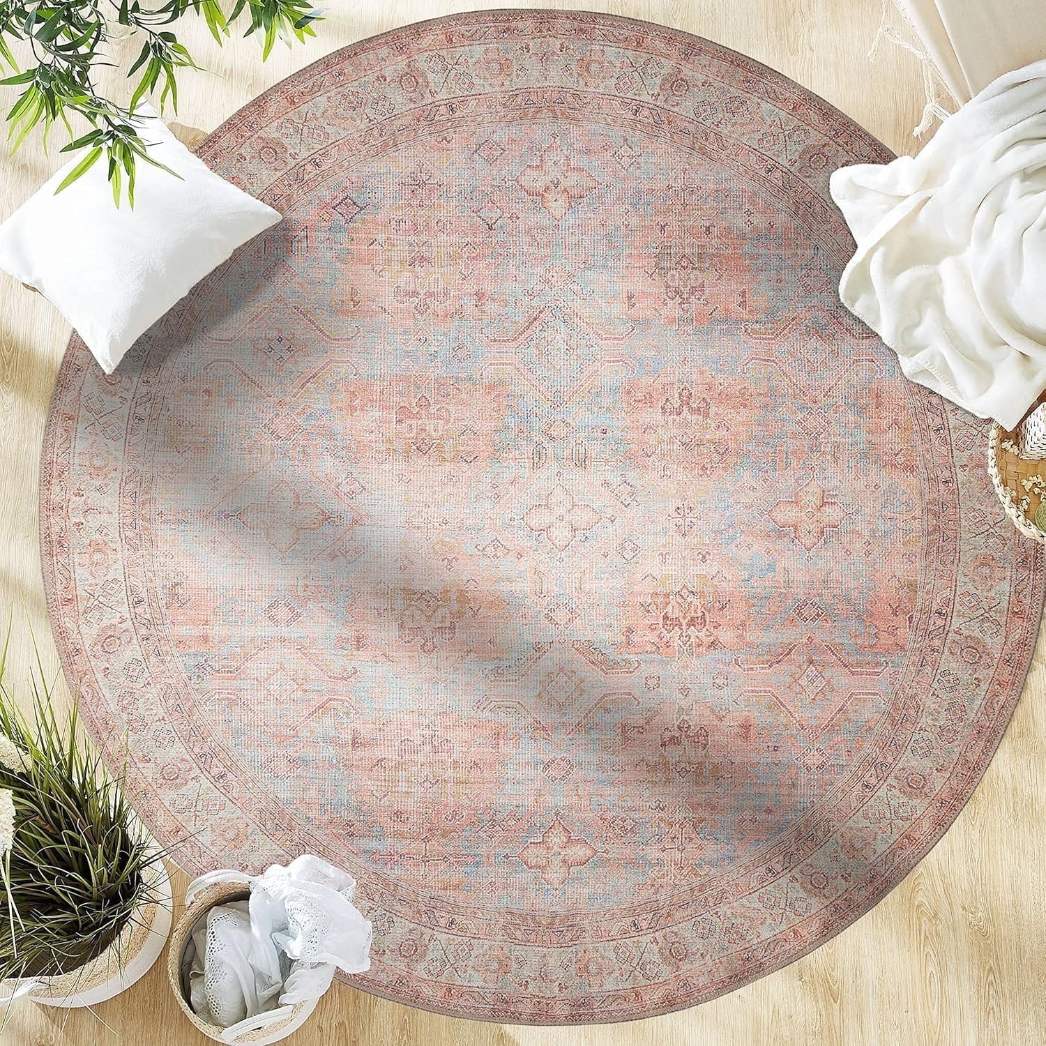 Terra Multicolor Round Machine Washable Chenille Rug 5' x 7'