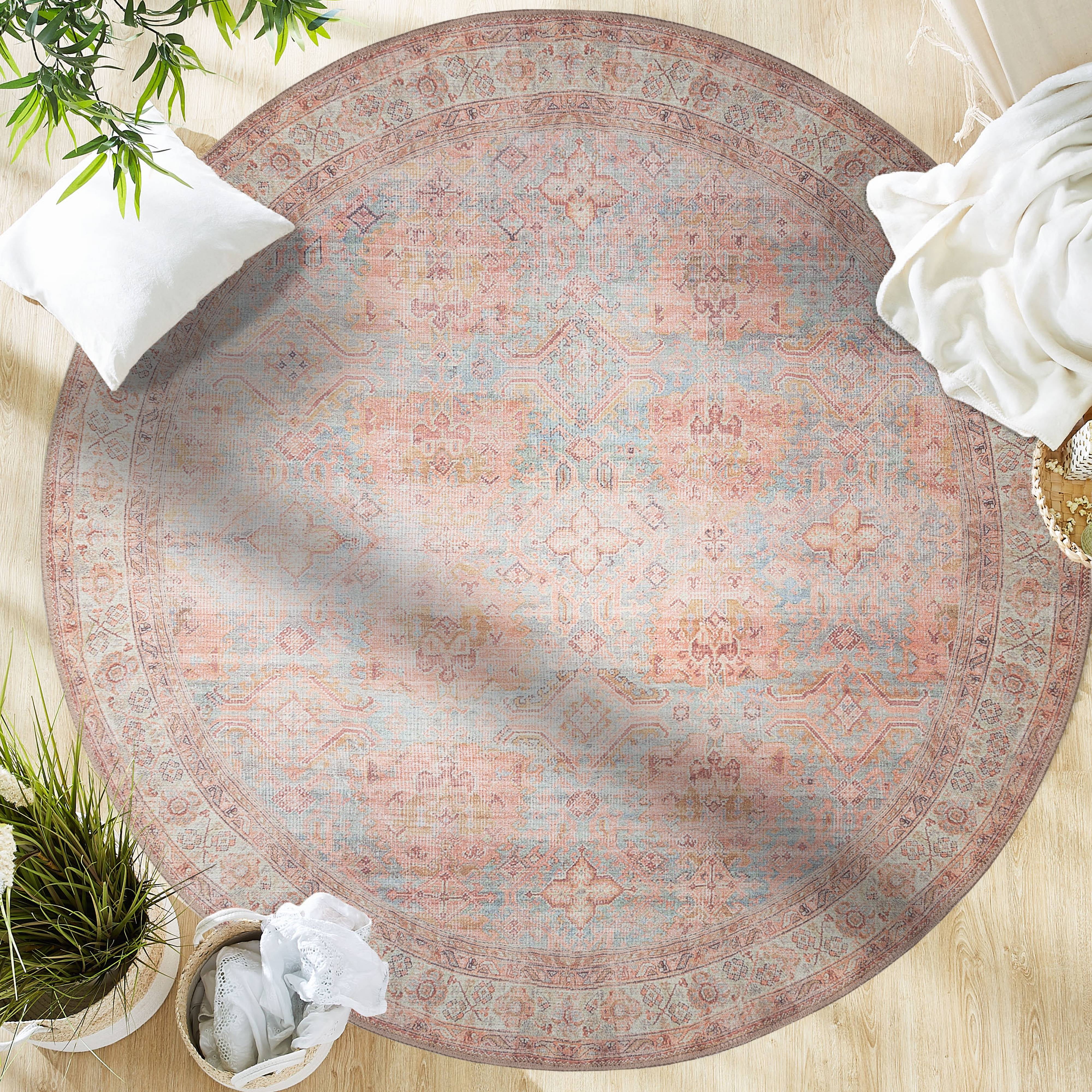 Terra Multicolor Round Machine Washable Chenille Rug 5' x 7'