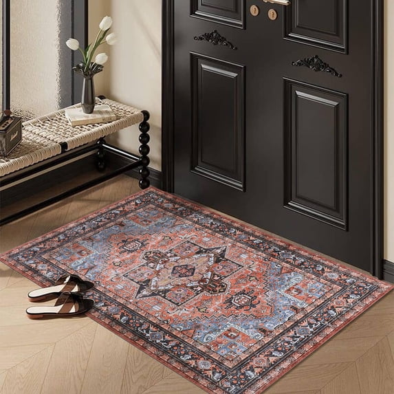 GLN Rugs Heliopolis - Indoor, Machine Washable Area Rug 2' x 3' Terra Black Multicolor Home Carpet, All Ages