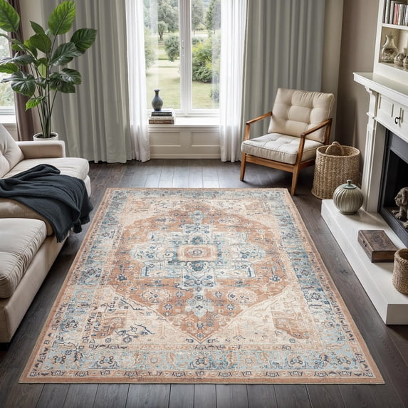 GLN Rugs Hopa - Indoor, Machine Washable Area Rug 5'3"x7'5" Turkish Brown Home Carpet