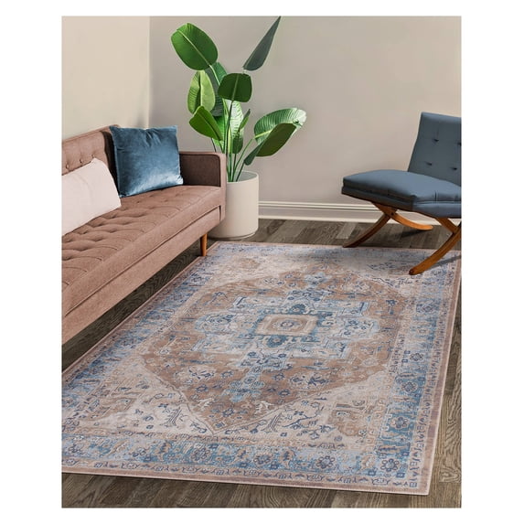 GLN Rugs Hopa - Indoor, Machine Washable Area Rug 6'6"x9'6" Turkish Brown Home Carpet