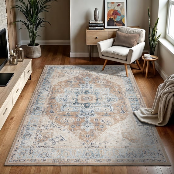 GLN Rugs Hopa - Indoor, Machine Washable Area Rug 8'x10' Turkish Brown Home Carpet