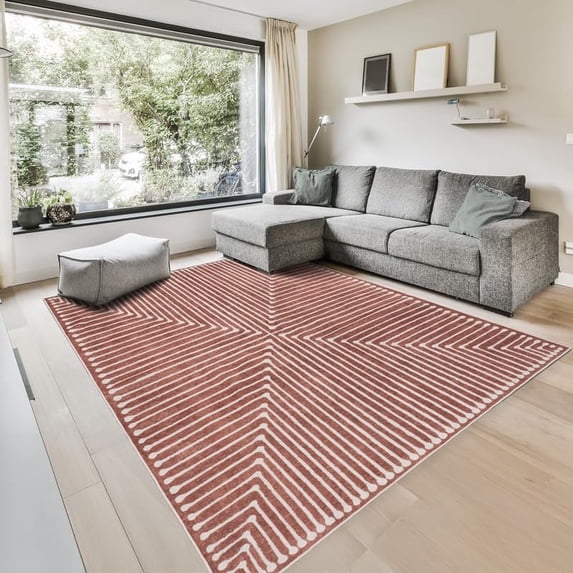 GLN Rugs Knidos - Contemporary, Machine Washable Area Rug - 5'x7' Beige Orange Home Carpet