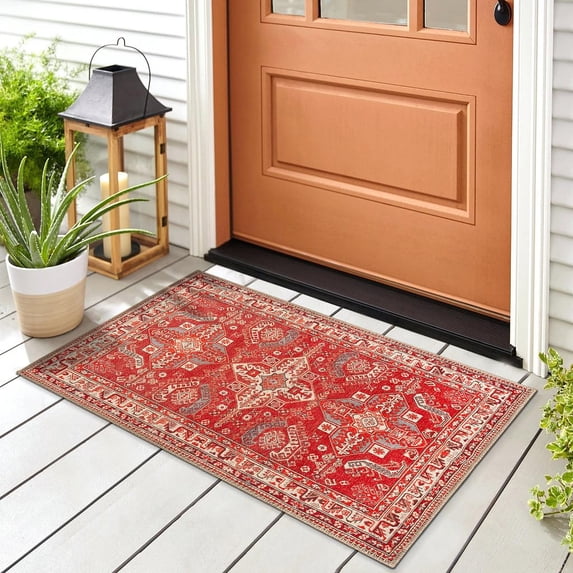 GLN Rugs Knossos - Indoor, Machine Washable Area Rug 2'x3' Turkish Red/Beige Home Carpet