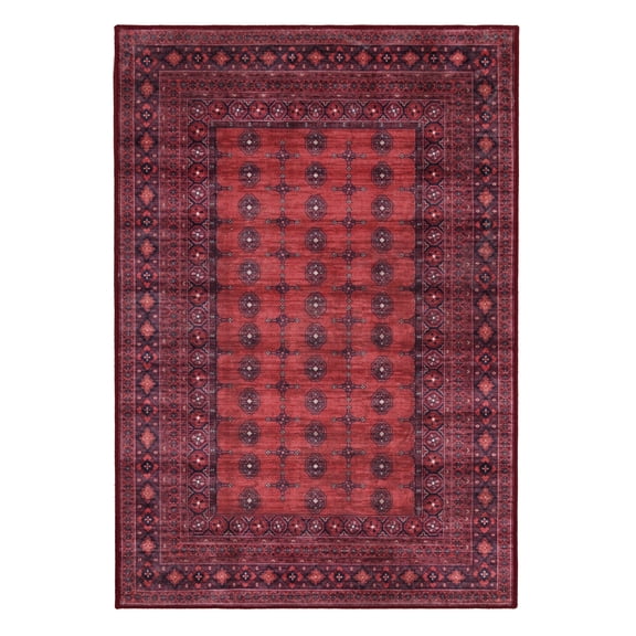 GLN Rugs Machine Washable Area Rug, Washable, Non Slip, Low Pile Rug, Living Room, Bedroom, Kitchen Rug (6' x 9' Dark Red)