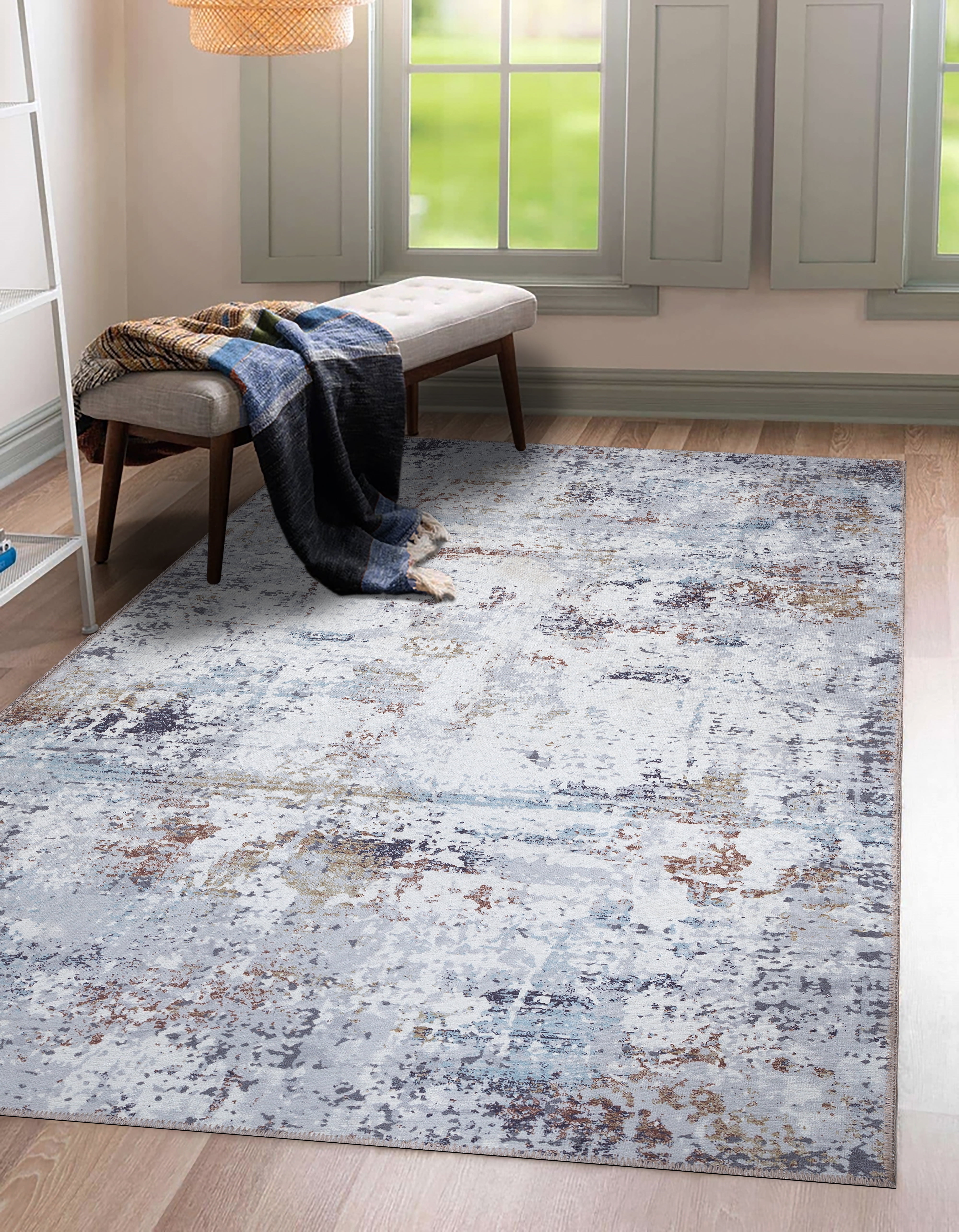 Gray Abstract Flat Woven Chenille Area Rug 5'3" x 7'5"