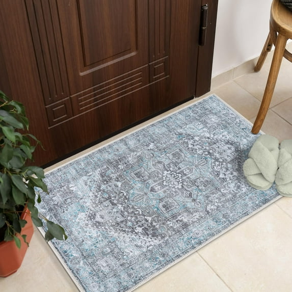 GLN Rugs Memphis - Indoor, Machine Washable Area Rug 2'x3' Turkish Ice Blue/Gray Home Carpet