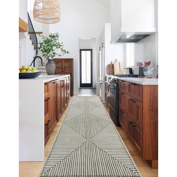 GLN Rugs Milet - Contemporary, Machine Washable Area Rug - 2'6"x10' Green Beige Home Carpet