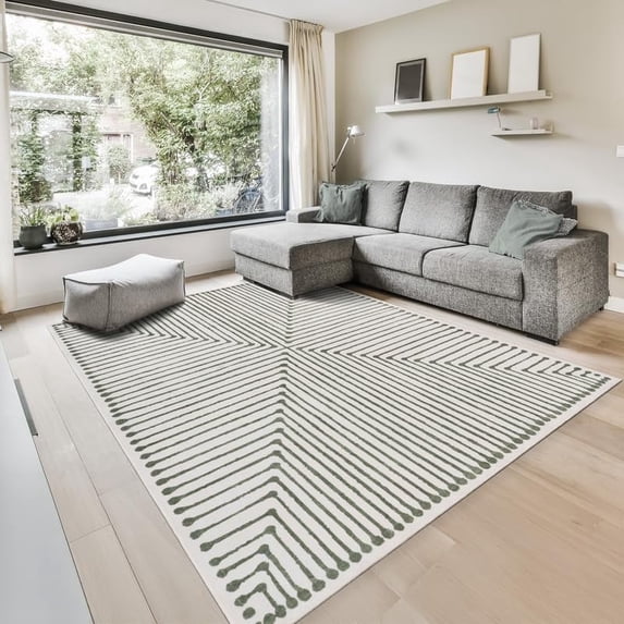 GLN Rugs Milet - Contemporary, Machine Washable Area Rug - 4'x6' Green Beige Home Carpet