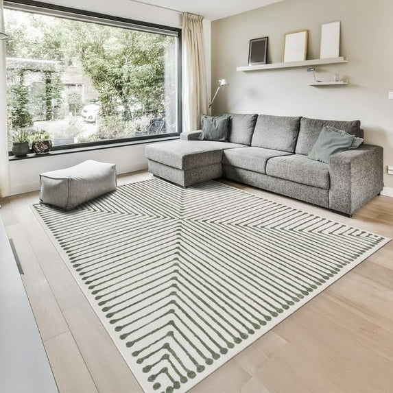 GLN Rugs Milet - Contemporary, Machine Washable Area Rug - 6'x9' Green Beige Home Carpet