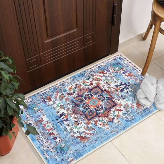 GLN Rugs Narli - Indoor, Machine Washable Area Rug 2'x3' Turkish Blue Home Carpet