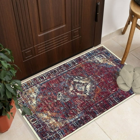 GLN Rugs Narman - Indoor, Machine Washable Area Rug 2'x3" Turkish Burgundy Home Carpet