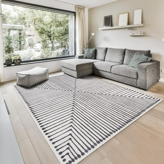 GLN Rugs Nysa - Contemporary, Machine Washable Area Rug - 5'x7' Black Beige Home Carpet