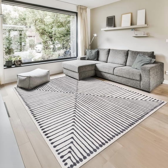 GLN Rugs Nysa - Contemporary, Machine Washable Area Rug - 6'x9' Black Beige Home Carpet