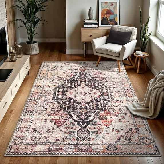 GLN Rugs Oltu - Indoor, Machine Washable Area Rug 6'6"x9'6" Turkish Terra Home Carpet