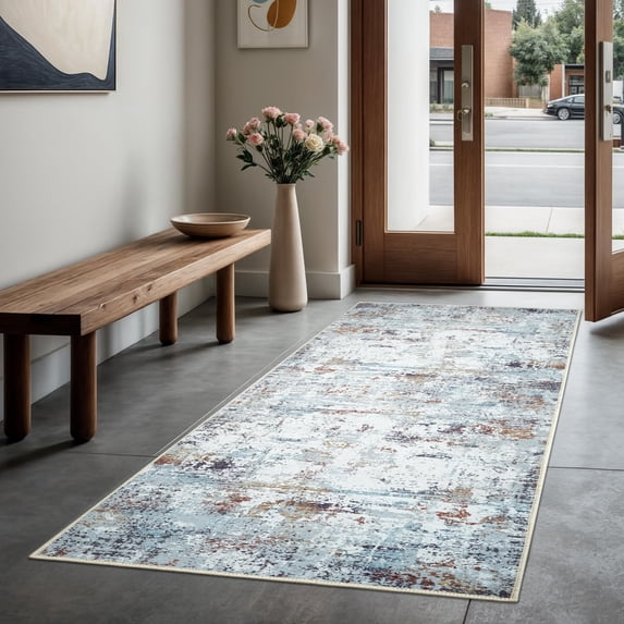 GLN Rugs Pamuk - Contemporary, Machine Washable Area Rug 2'6"x9'8" Abstract Grey Home Carpet, All Ages
