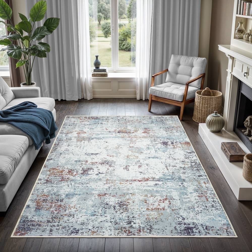 Gray Abstract Flat Woven Chenille Area Rug 5'3" x 7'5"