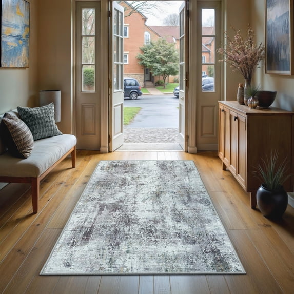 GLN Rugs Persepolis - Contemporary, Machine Washable Area Rug 2'6"x7' Turkish Gray Home Carpet, All Ages