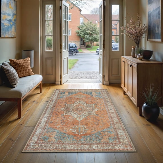 GLN Rugs Petra - Indoor, Machine Washable Area Rug 2'6"x7' Turkish Terra Home Carpet, All Ages