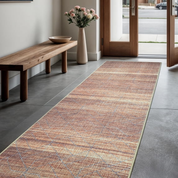 GLN Rugs Pompeii - Indoor Machine Washable Area Rug 2'6"x10' Terra Brown Home Carpet, All Ages