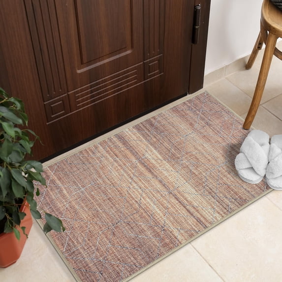 GLN Rugs Pompeii - Contemporary, Machine Washable Area Rug 2'x3' Moroccon Brown Home Carpet