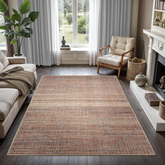 GLN Rugs Pompeii - Contemporary, Machine Washable Area Rug 4'x6' Moroccon Brown Home Carpet