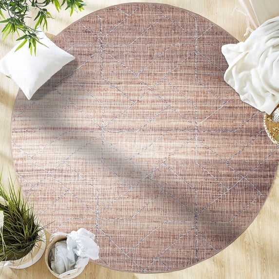 GLN Rugs Pompeii - Contemporary, Machine Washable Area Rug 5'3" Round Terra Brown Home Carpet