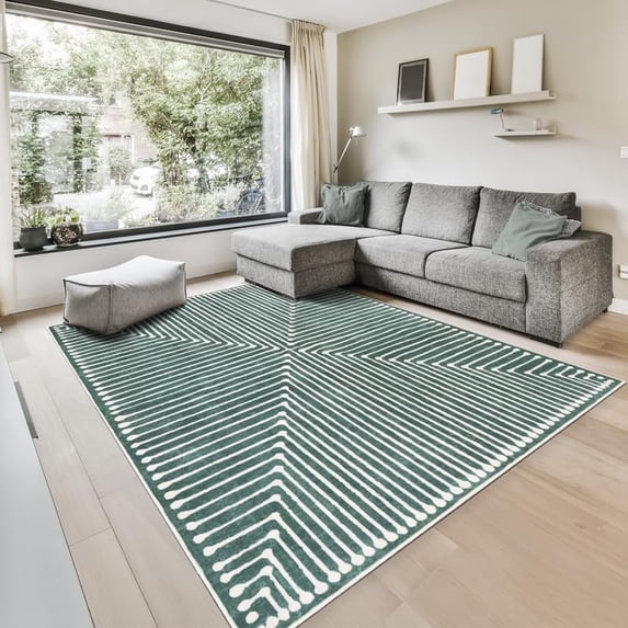 GLN Rugs Priene - Contemporary, Machine Washable Area Rug - 3'x5' Beige Green Home Carpet