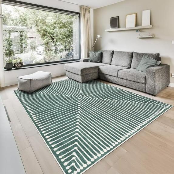 GLN Rugs Priene - Contemporary, Machine Washable Area Rug - 5'x7' Beige Green Home Carpet