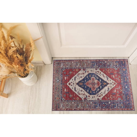 GLN Rugs Salur - Indoor, Machine Washable Area Rug 2'x3' Turkish Red Home Carpet