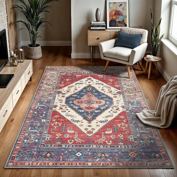 GLN Rugs Salur - Indoor, Machine Washable Area Rug 9'5"x12' Turkish Red Home Carpet