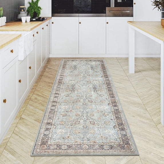 GLN Rugs Samarkand - Indoor, Machine Washable Area Rug 2'6"x10' Light Blue Home Carpet, All Ages