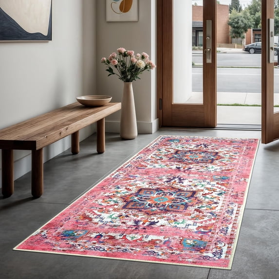 GLN Rugs Serik - Indoor, Machine Washable Area Rug 2'6"x9'8" Turkish Pink Home Carpet, All Ages