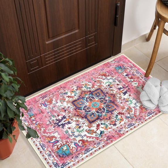GLN Rugs Serik - Indoor, Machine Washable Area Rug - 2'x3' Turkish Pink Home Carpet